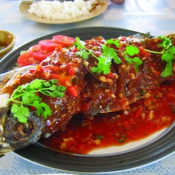 Fried Fish Topped With Sweet and Chilli Sauce